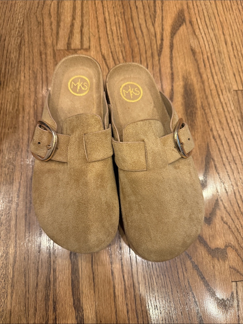 Mks Suede Slip-On platform Clog in Tan with Buckle